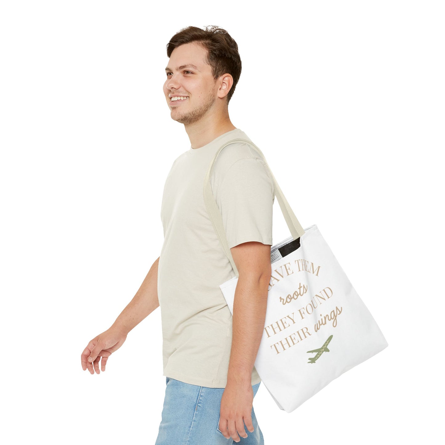 Tote Bag — "We Gave Them Roots, They Found Their Wings" Inspirational Travel Tote